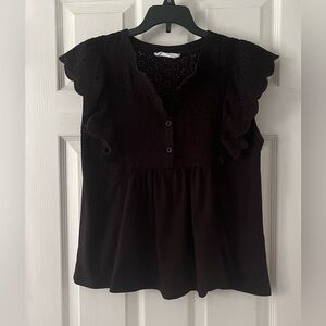 Mango Black Ruffle Sleeve Blouse